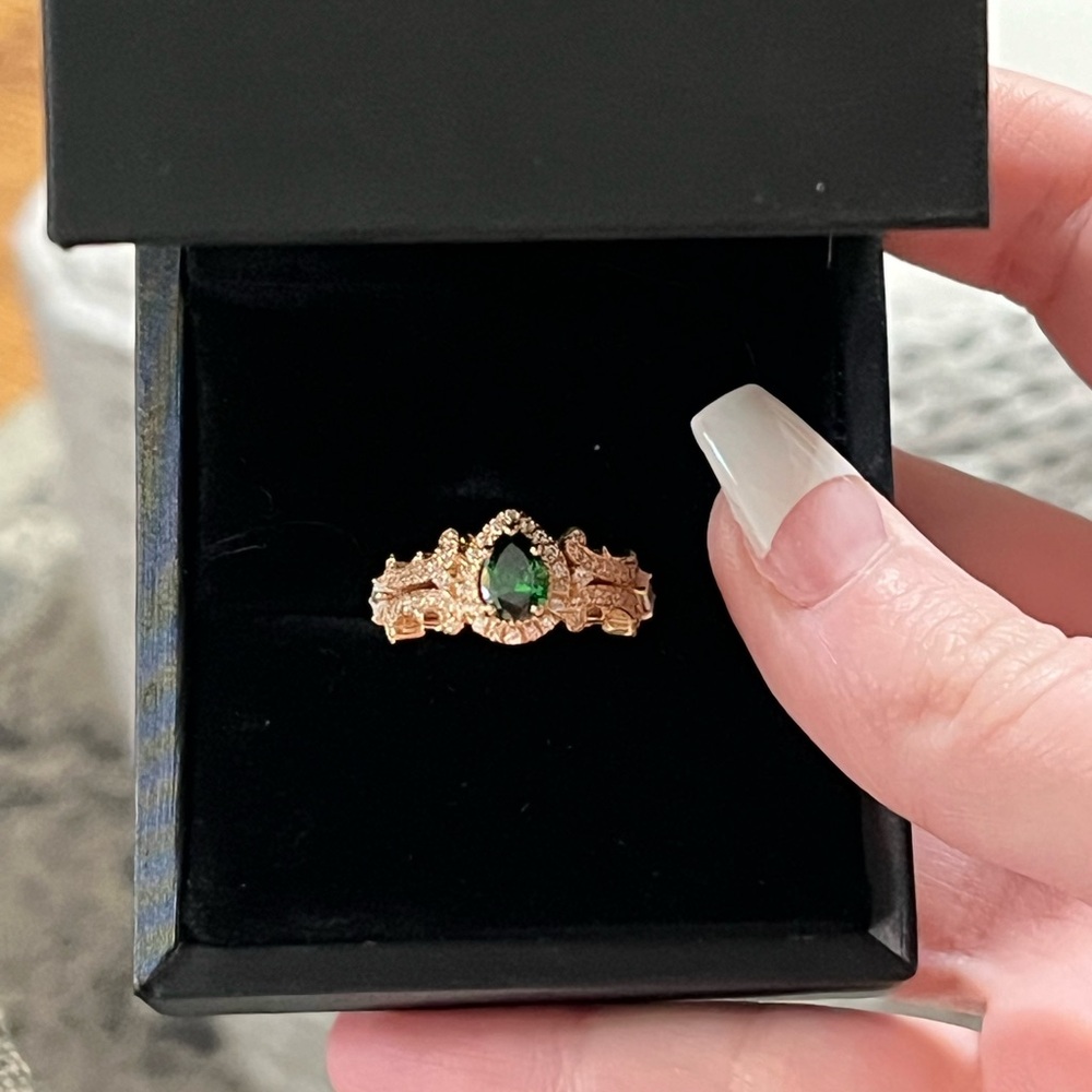 Custom made Emerald Vera Wang ring Rose Gold plated size 6
